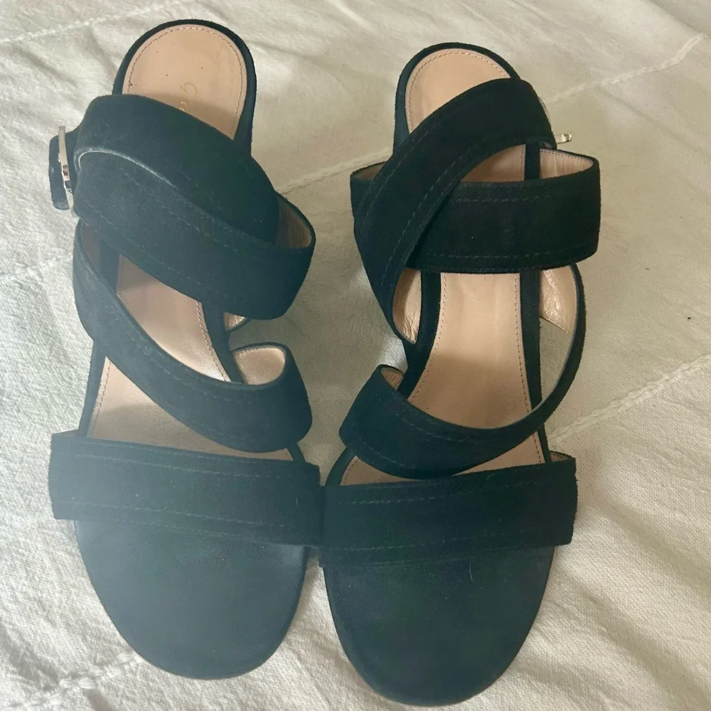 Gianvito Rossi black suede ankle wrap wedge sandals - Picture 8 of 9